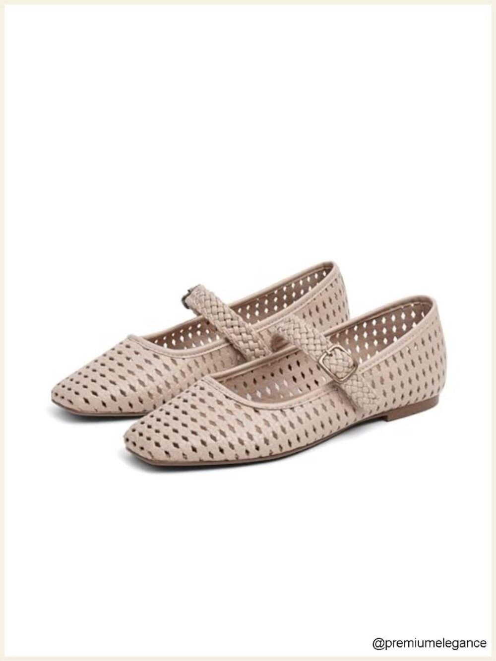Woven Leather Flats for Women Mesh Ballet Slip On Mary Janes
